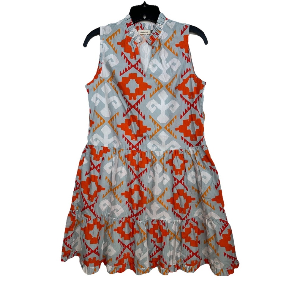 Maude Vivante Sleeveless Light Blue Orange Tiered Dress Women's Size Small‎